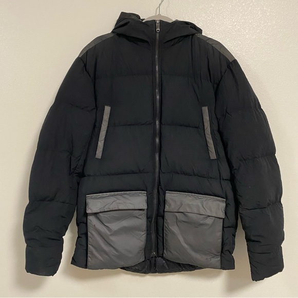 Lululemon Parka Mens Size Medium Black Reflective Macleod Down Parka Hood Jacket